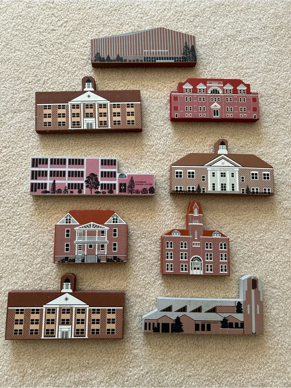 9 Vintage Wooden Taylor University Upland, Indiana Shelf Sitters